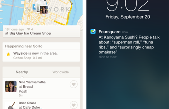 Foursquare нов дизайн, специално за IOS 7 